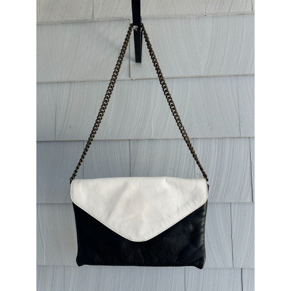J.Crew Black Ivory Leather Envelope Shoulder Bag Chain Strap Colorblock